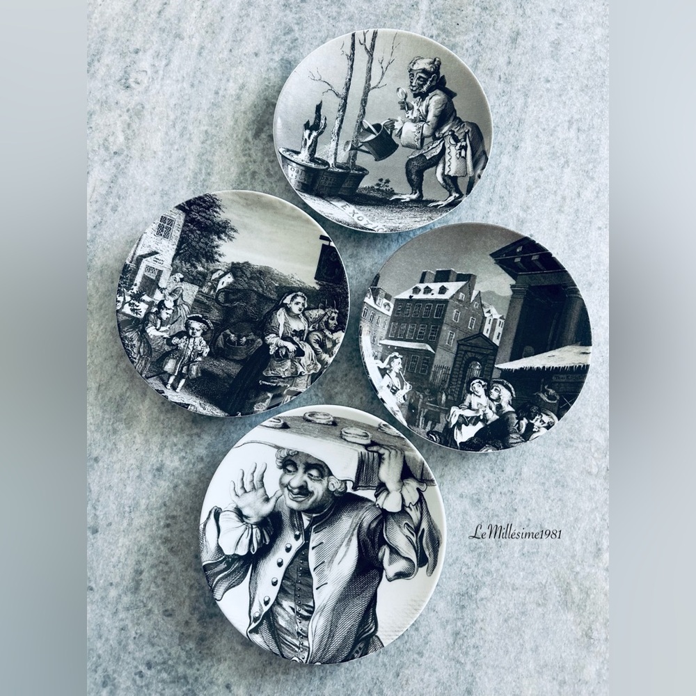 Williams-Sonoma Plates Set of 4 RARE Satirical Art of William Hogarth